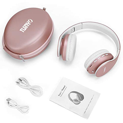 TUINYO Wireless Headphones Over Ear, Bluetooth Headphones with Microphone, Foldable Stereo Wireless Headset-Rose Gold - color: Rose Gold
