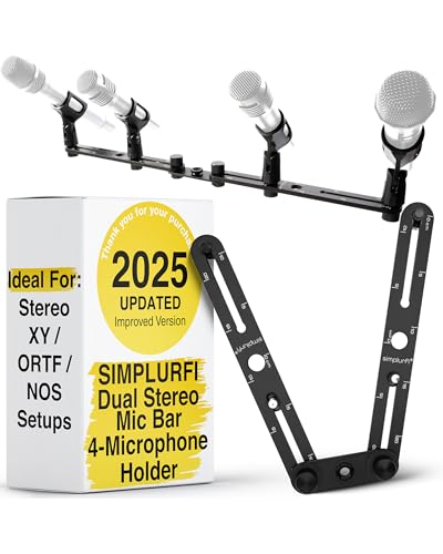 Stereo Array Spacing Bar Microphone Holder with Ruled Markings Assembled - Mount 4 Mics - X-Y and ORTF Mic T-Bar Bracket, Fits 3/8" and 5/8" Mic Stands with Included Adapter