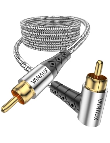 VANAUX Subwoofer Cable 90 Degree RCA to RCA Audio Stereo Cable Male to Male 24K Gold Plated Connector Nylon Braided Double Shielded Clean Sounding Signal Silver/15ft/4.6m - color: 90°Design RCA, size: Silver-15FT/4.6M