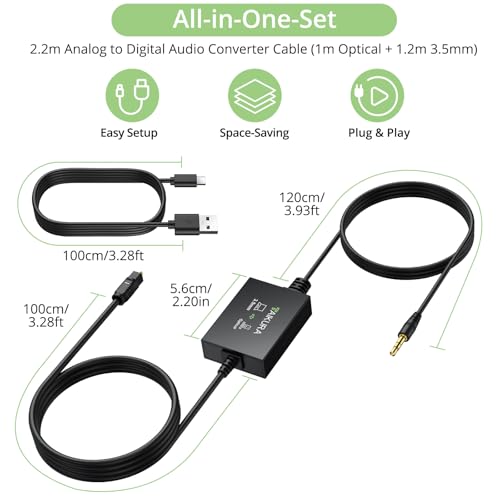 3.5 mm to Optical Audio Cable Analog to Digital Audio Converter with Built-in AUX and Optical Cables, 48KHz PCM, Compact Plug-and-Play Adapter for Laptop, Projector, Computer to Soundbar - color: 3.5mm to Optical Cable