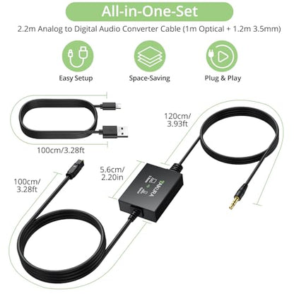 3.5 mm to Optical Audio Cable Analog to Digital Audio Converter with Built-in AUX and Optical Cables, 48KHz PCM, Compact Plug-and-Play Adapter for Laptop, Projector, Computer to Soundbar - color: 3.5mm to Optical Cable