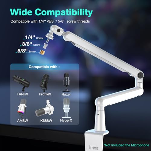 FIFINE Microphone Arm Kit, Low-Profile Boom Arm Mic Stand with Cable-Management & 10ft Balanced XLR Cable for Podcasting, Streaming & Recording-BM88W+L9W