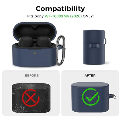 AhaStyle Silicone Case for Sony WF-1000XM6 (2026) Accessories,Midnight Blue | with Carabiner, LED Visible, Skin-Friendly Soft Touch, Full Protection, Shockproof, Wireless Charging, for Men Women - color: Midnight Blue