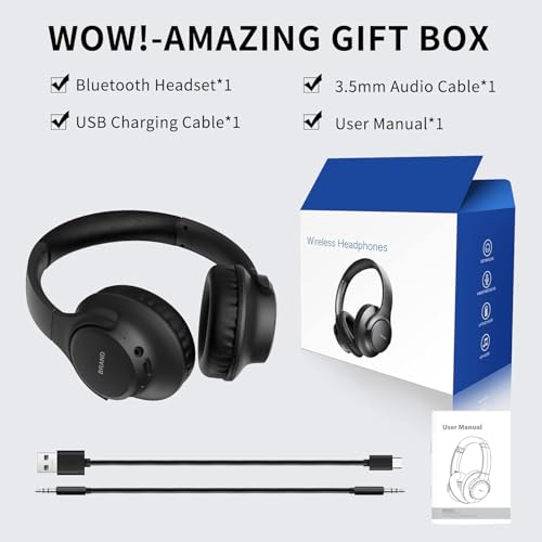 KVIDIO Bluetooth Headphones Over Ear, 65 Hours Playtime Wireless Headphones with Microphone, Foldable Lightweight Headset with Deep Bass, HiFi Stereo Sound Low Latency for Travel Work Cellphone - color: Black