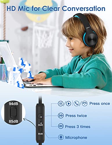 Nabevi BH100 Headphones for Kids, Over Ear, Wired, Hearing Protection, 85/94 dB Adjustable Volume Limit, Sharing Function, Microphone, Lightweight, Comfortable, [Sky Blue] - color: Sky Blue