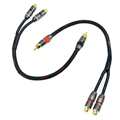 Arklove 1ft Shielded RCA Splitter Subwoofer Stereo Audio Video Cable 1 Male to 2 Female Dual Speaker Y Adapter Connector Extension Cord 24k Gold Plated(2 Pack) - size: 1ft, style: rca 1male to 2female