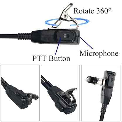 Walkie Talkies Earpiece 2 Pin Acoustic Tube Headset Ear Piece, 2 Pack | Radio Earpiece with Mic PTT Compatible with Baofeng UV-5R BF-888S Retevis H-777 RT21 RT22 Arcshell AR-5 Kenwood 2 Way Radio
