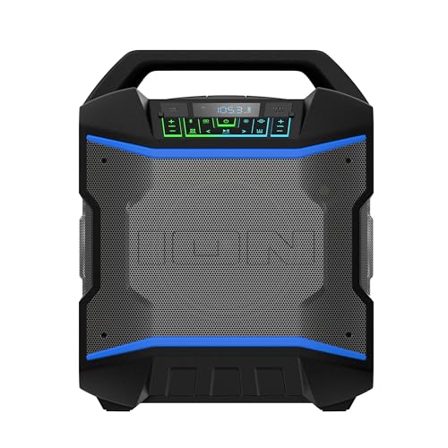 ION Block Rocker - Portable Bluetooth Outdoor Party Speaker with Karaoke Microphone, Battery, 4 Speakers, Radio, USB Port, App, Water-Resistant, 120W - style: Block Rocker