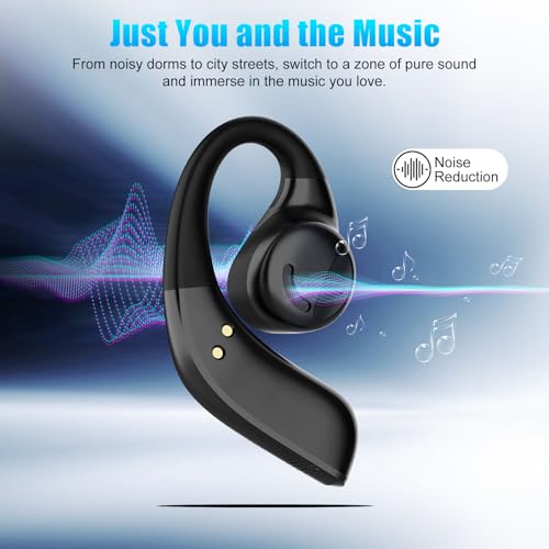 Open Ear Headphones, Wireless Earbuds with Smart Digital Display, Lightweight Design Air Conduction Earbuds with Mic Fit Cycling, Running, Workout (Black) - color: Black