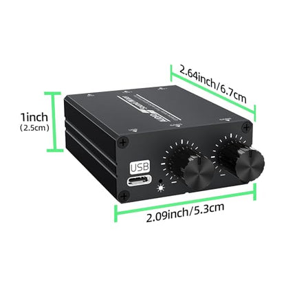 2 Channel Audio Mixer, Supports Two Stereo Audio Input Mixer and Output Audio Mixer, Contains Two 3.5mm Audio Cables and a USB Power Supply Cable, Suitable for PCs, Mobile Phones, laptops, etc