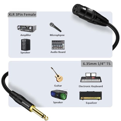 10FT XLR to 6.35mm (1/4 Inch) Mic Cable, XLR-3Pin to Quarter Inch TS Audio Cord, Mono 6.35mm 1/4 Inch TS Male to XLR Female Unbalance Interconnect Cable for Microphone, Console, Guitar, Mixer - size: 10FT/3M