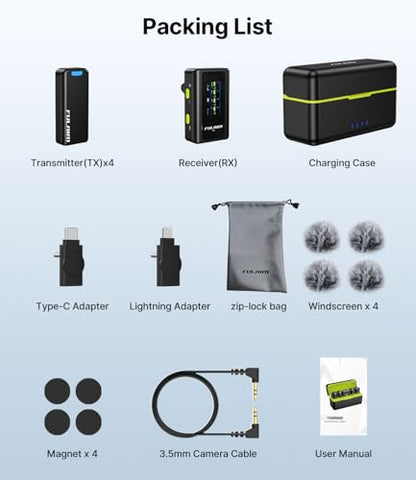 FULAIM X6 Pro Wireless Lavalier Microphones with 4 Transmitter