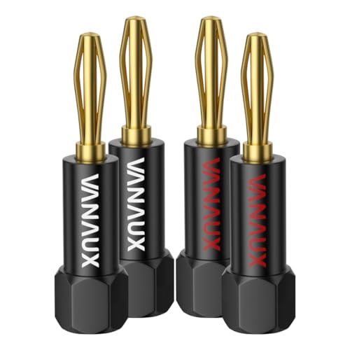VANAUX Banana Plugs (Closed Dual Screw) - Gold Plated Speaker Plugs Connector for Speaker Wire, Amplifier, Receiver, Banana Wall Plate-Black (2 Pairs/4 Pieces) - style: 2 pairs/4 pieces