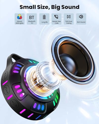 JTEMAN Shower Speaker Bluetooth Waterproof Portable,IPX7 Waterproof Outdoor Speaker with 7 LED Light Modes, Suction Cup & Carabiner, Floating Wireless Speaker for Pool, Beach, Kayak,Unisex Gifts