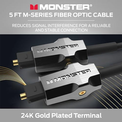 Monster M-Series 1000 Fiber Optic Toslink Cable, Optical Digital Audio Cable for Sound Bar and Home Theater System, Gold-Plated Connectors, 5 ft - size: 5 Feet