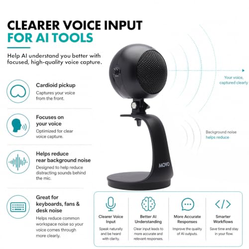 Movo WebMic USB Microphone for AI Coding, Voice Prompts & Dictation - color: Black