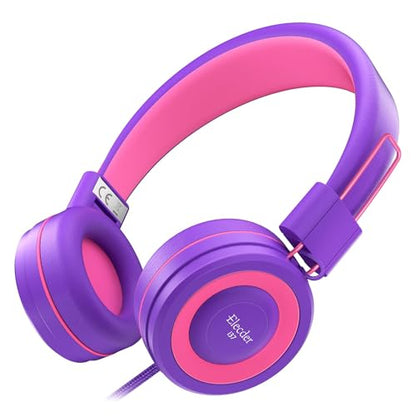 ELECDER i37 Kids Headphones for School Children Girls Boys Teens, Purple | Foldable Adjustable Lightweight, 3.5mm Audio Jack On Ear Headphones for Smartphones Chromebook Computer PC Tablets Travel - color: Purple/Red