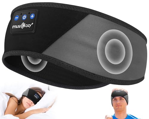 MUSICOZY Bluetooth 5.4 Sleep Headphones Headband Sports Wireless Audio | Earbuds 2 in 1 Design with Breathable Stretch Fabric, HD Stereo Sound Speakers for Workout Yoga Running, Nighttime Sleep Use - color: Gray & Black