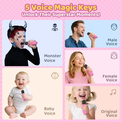 Karaoke Machine for Kids, Toys for 3-12 Years Old Girls Gifts, Kids Karaoke Microphone Machine Toy, Best Fun Christmas Birthday Gifts for 5 6 7 8 9 10 11 Years Teens Girl Boys Rose 2 Mic - color: Rose 2 Mics