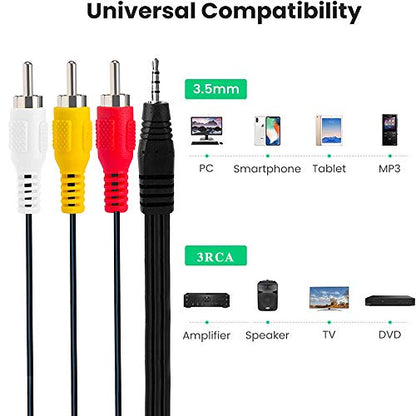 Love Your 10FT 3.5mm TRRS to 3 RCA Stereo Audio Video AUX Cable, Camcorder AV Video Output Cable 1/8" to 3 RCA Cord