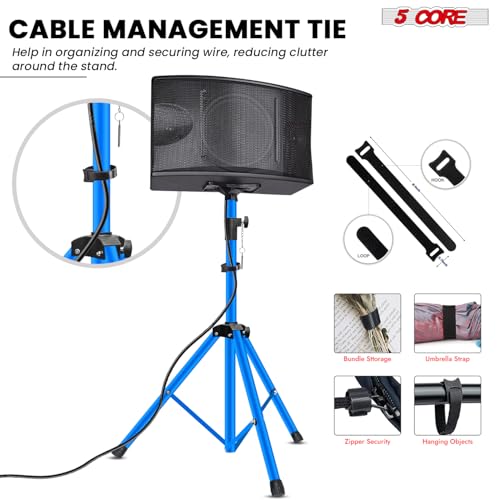 5 Core Speaker Stand Universal Mount Steel Alloy Construction 132 Lbs Capcity Stable Tripod w/Adjustable Height 36” w 35mm Compatible Insert Metal Safety Pin Blue
