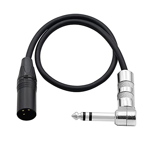 1/4 to XLR Cable 90 Degree Right Angle 6.35 mm TRS Male Plug to XLR Male Plug Audio Stereo Microphone Cable for Speakers, Stage, DJ and More（50cm）