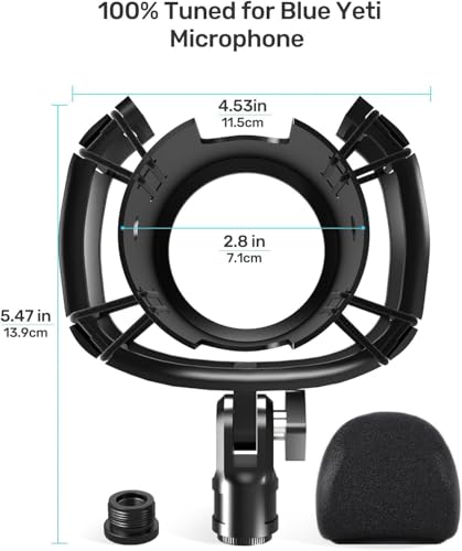 [2026 Upgrade] Custom Blue Yeti Shock Mount with Pop Filter | Elastic Suspension Design Reduces Vibration Noise, Shock Mount 100% Fits Blue Yeti, with 3/8" to 5/8" Screw Adapter - size: Blue Yeti Shock Mount
