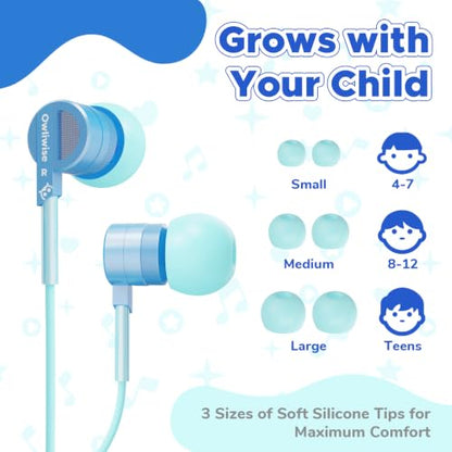 Owliwise USB C Kids Wired Earbuds with Case, mic, 85/94dB Volume Limited - color: Blue