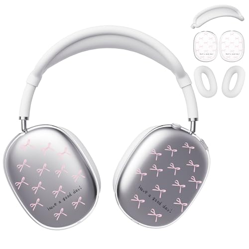 for AirPods Max Headphones Pink Bow Ear Covers for AirPods Max 2 | Cute Clear Ear Cups Cover | White Silicone Ear Pad Case Headband Cover for Apple AirPods Max 2/1 (2026/2024/2020) - color: Pink Bow C/White