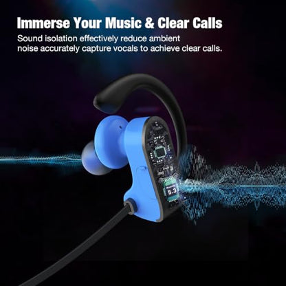 JOYWISE Bluetooth Headphones, Wireless Headphones 16H Playtime Wireless Earbuds with Mic Stereo in-Ear Earphones, IPX7 Waterproof Sports Headphone Sound Isolation Headsets for Running, Workout Blue - color: Sky Blue