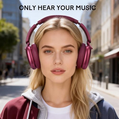 C6 Active Noise Cancelling Headphones, Wireless Over Ear Bluetooth Headphones, 60H Playtime, Lightweight Folding Deep Bass Comfort Fit Ear Cups Headset with Mic for iPad/Travel/PC/Home Red - color: Red