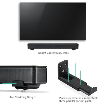 Soundbar Wall Mount for Sony,JBL,LG,Bose SoundBar Mounting Bracket Under TV | Soundbar Mount Shelf for Samsung,Roku,Vizio, Sound Bar Mounting Bracket,TV Speaker Adjustable Wall Mount Kit