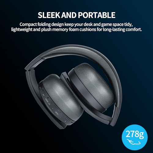 PS5 Headset Wireless - Separate Game and Chat Audio - 2.4Ghz 3D Audio Foldable Gaming Headphones Bluetooth 5.3 Earbuds with Dual Hidden Noise-cancelling Mic for Playstation PS4 Switch PC Mac (Black)