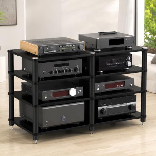 4 Tier Heavy Duty AV Media Stand, Stereo Stands and Racks, Black | Audio Tower HIFI Rack Stereo Shelf 352 lb Load Capacity, vibration-dampening feet, open ventilation, Built for Hi-Fi systems - color: Black, size: 4 tier
