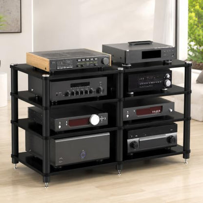 4 Tier Heavy Duty AV Media Stand, Stereo Stands and Racks, Black | Audio Tower HIFI Rack Stereo Shelf 352 lb Load Capacity, vibration-dampening feet, open ventilation, Built for Hi-Fi systems - color: Black, size: 4 tier