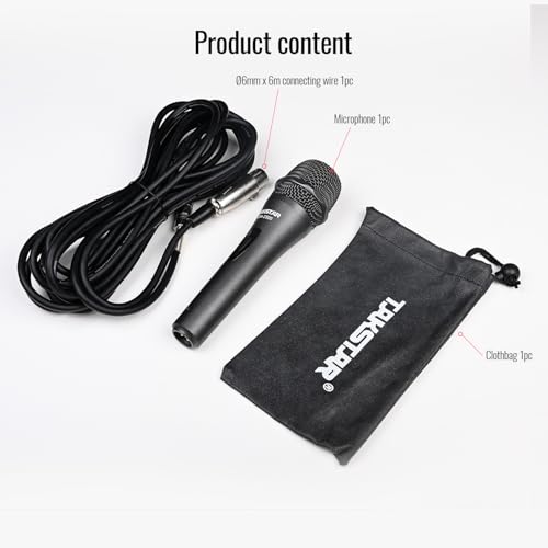 TAKSTAR Cardioid Dynamic Vocal Mic, Stage Handheld Microphone | Cardioid Pickup, 60Hz-18kHz Response, Zinc-Alloy Body, Anti-Roll Mesh Ring, On/Off Switch, 19.6ft Cable
