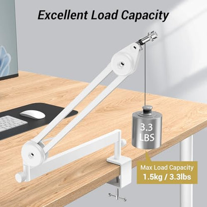 Tonor Mic Arm Desk Mount, Low Profile Boom Arm, Microphone Arm, Adjustable Mic Stand with Desk Mount Clamp, 3/8’’ and 5/8’’ Screwadapter for Most Mic, 37 cm +37 cm(14.6''+14.6''), White, T40LP - color: White, style: Invisible Spring