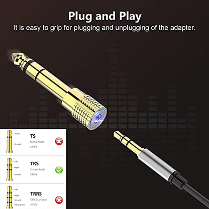 WISYIFIL 6.35mm (1/4 inch) Male to 3.5mm (1/8 inch) Female Stereo Audio Headphone TRS Jack Cable Converter,Gold Plated Copper 2 Pack