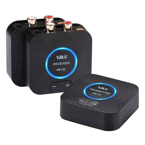 1Mii 2.4 GHz (1 TX+2 RX) Wireless Audio Transmitter Receiver Set for TV, 25ms Low Latency RCA AUX Wireless Audio Adapter Kit for Projector/PC/Home Stereo/Powered Speaker/Amplifier/Soundbar