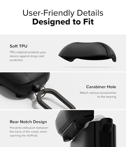 Ringke Onyx Magnetic for AirPods 4 Case [Compatible with MagSafe] Oil & Dirt Resistant Feels Good in The Hand Non-Slip Lightweight Cover with Carabiner - Black - color: Black, size: AirPods 4