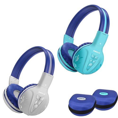 SIMOLIO 2Pack Wireless Kids Headphones with Share Port & Mic, Bluetooth 6.0 | 75/85/94dB Volume Limit for Toddler Teens, Durable & Foldable Over-Ear Headsets for iPad Tablet School Airplane, Travel Case - color: Mint & Grey