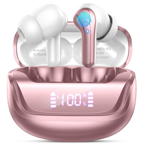 Wireless Earbuds, Bluetooth 5.4 Headphones, 50H Playtime in Ear Earphones | with 4 ENC Noise Cancelling Mics, IP7 Waterproof in Ear Earphones, LED Display Fast Charging Case, HiFi Stereo Deep Bass - color: Rose gold