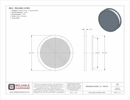Reliable Hardware Company RH-4002-10-2-A White Universal Surface Mount 10" Speaker Covers, Pair
