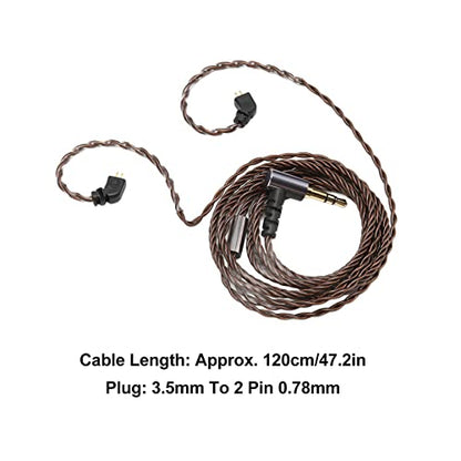 WW Replacement Earphone Cable, Oxygen Free Copper Headphone Upgrade Cable with Pre - Formed Ear Hooks, for TFZ TRN AS10 AS06 ZST ZS3 UE QDC CCA 2 - Pin 0.78mm