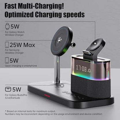 Magnetic Charger for Samsung, 5 in 1 Wireless Charging Station for Samsung Galaxy S25 Ultra/S24/S23/S22, Galaxy Watch 8/7/6/4/5, Galaxy Buds/Pro, Upgraded Version - color: Black-Upgraded Version