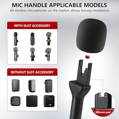 Handheld Adaptor for Interview Mic, Wireless Microphone Handle, Mic Stand Adapter Mount with Foam Cover, Compatible with DJI, Rode and All Lav Microphone