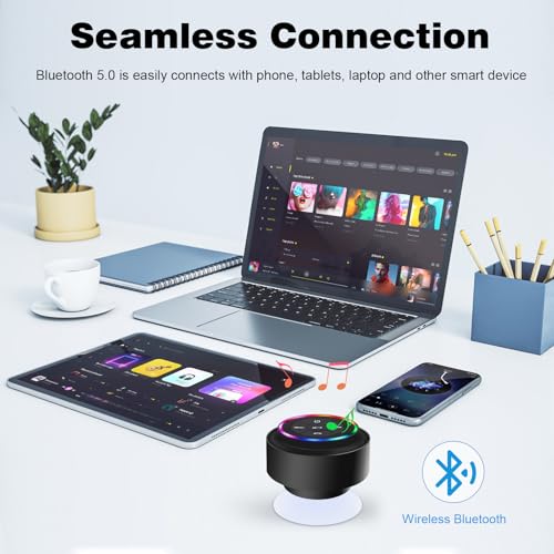 PEDVSTY Shower Speaker Bluetooth Waterproof, Mini Speaker with LED Lights | Wireless Speaker with Suction Cup, Floating, Crystal Sound, for Bathroom Travel Beach Pool, Ideal Electronic Gifts