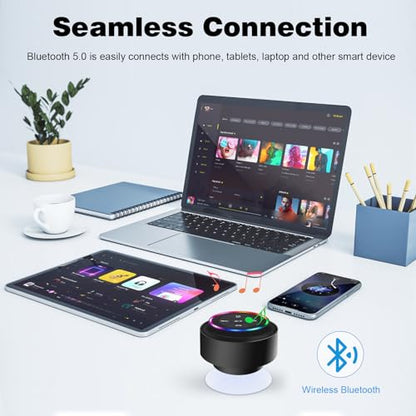 PEDVSTY Shower Speaker Bluetooth Waterproof, Mini Speaker with LED Lights | Wireless Speaker with Suction Cup, Floating, Crystal Sound, for Bathroom Travel Beach Pool, Ideal Electronic Gifts