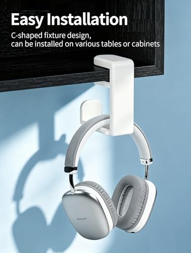 Headphone Hook，Headphone Stand，PC Gaming Headset Holder for Desk，Headset Hook，Desk Headphone Hanger，Desk Hook with 360-Degree Adjustable Rotation - color: White
