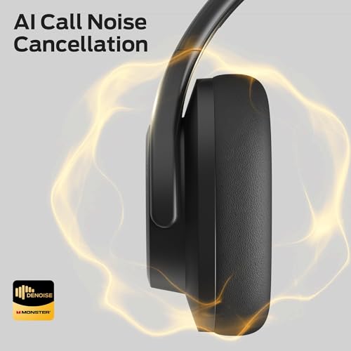 Monster Mission 450 Bluetooth Headphones, 60H Playtime,Deep Bass for Home Office Cellphone PC Ect, Wireless Headphones with 3 EQ Modes, (Black)